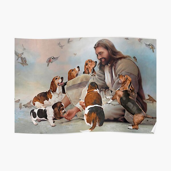 God surrounded by Basset Hound angels Gift for you - Jesus Basset Hound Poster RB2611 product Offical JESUS Merch