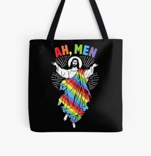 Ah men funny lgbt gay pride jesus rainbow flag god  All Over Print Tote Bag RB2611 product Offical JESUS Merch