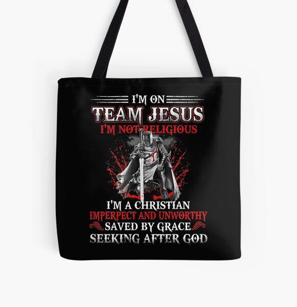 I'm on Team Jesus I'm Not Religions I'm christian saved by grace All Over Print Tote Bag RB2611 product Offical JESUS Merch