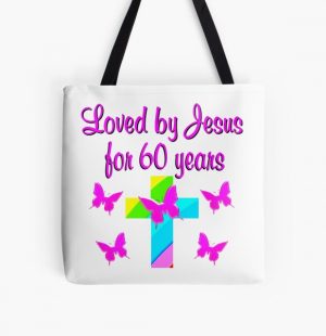 PRETTY LOVED BY JESUS 60TH BIRTHDAY DESIGN All Over Print Tote Bag RB2611 product Offical JESUS Merch
