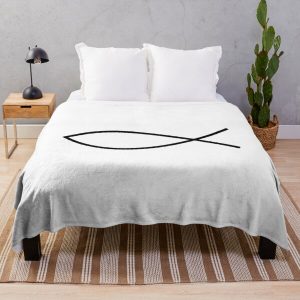 Ichthus. JESUS. CHRISTIANITY, fish, Secret, Christian, symbol, ichthys, sign of the fish. Black on White. Throw Blanket RB2611 product Offical JESUS Merch