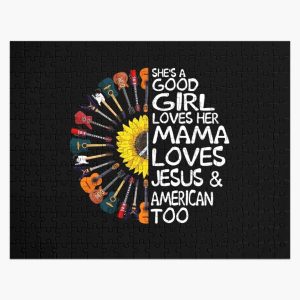 guitar Flag america She is a good girld lovers her mama loves jesus and america too Jigsaw Puzzle RB2611 product Offical JESUS Merch